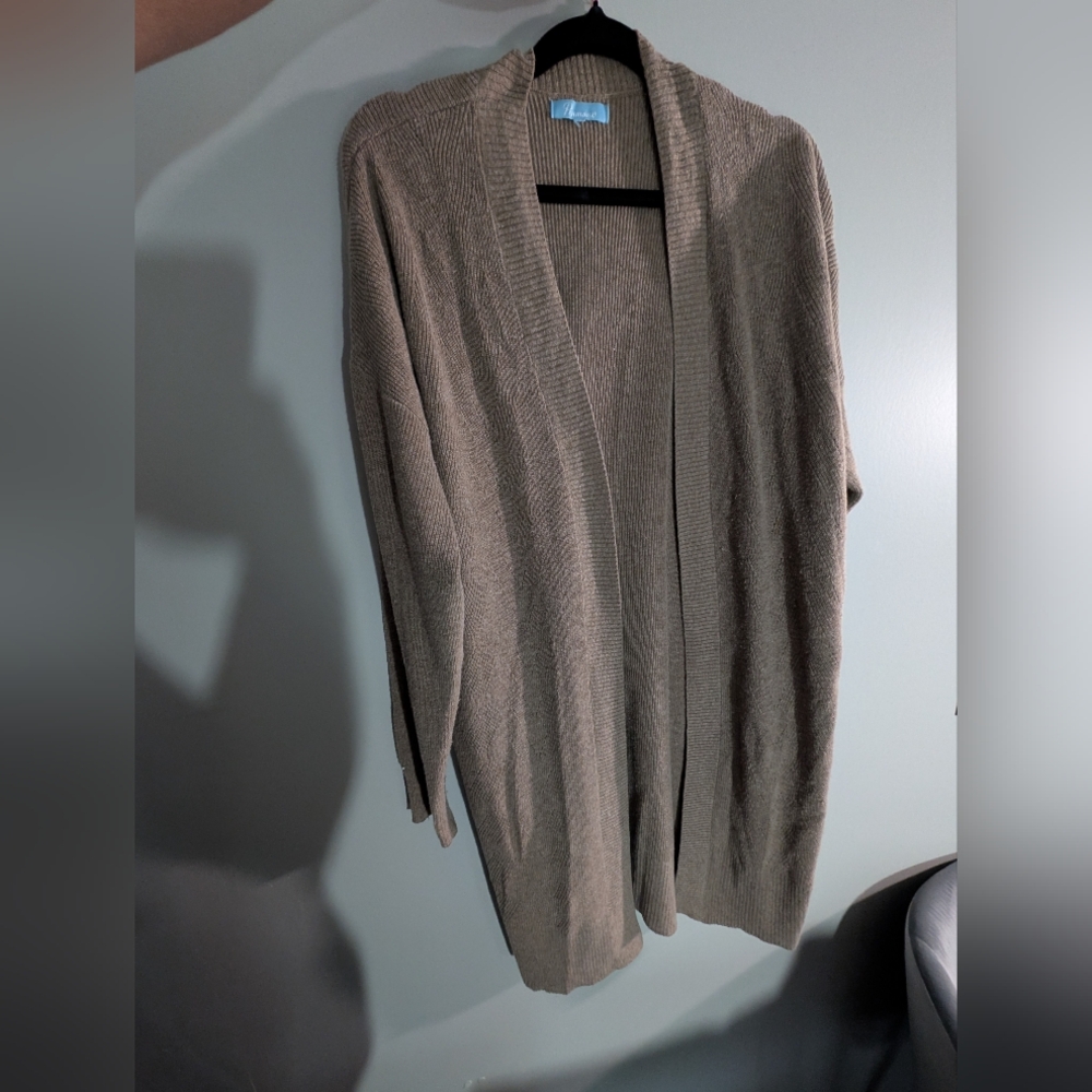🔵 Beige Open-Front Cardigan